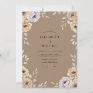 Taupe Lilac Ranunculus Eucalyptus Wedding Invitation
