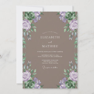 Taupe Lilac Succulent Eucalyptus Wedding Invitation