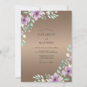 Taupe Lilac Watercolor Wedding Invitation