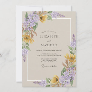Taupe Lilac Wildflower Wedding Invitation