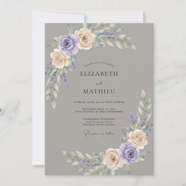 Taupe Lyrical Botanical Wedding Invitation (Front)