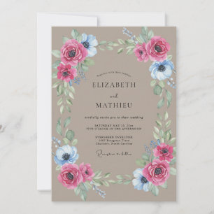 Taupe Magenta Anemone Wedding Invitation
