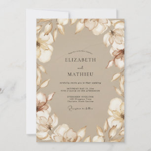 Taupe Magnolia Wedding Invitation