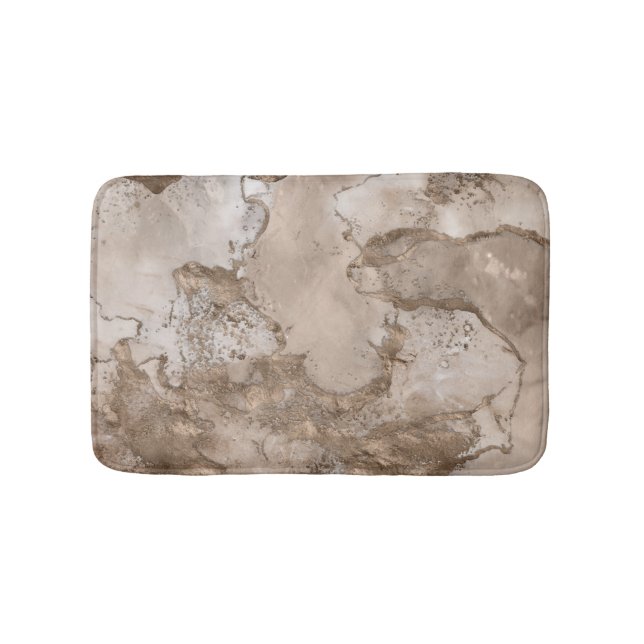 Taupe marble and gold abstract bath mat (Front)