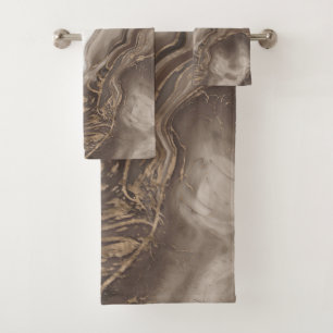 Taupe marble and gold abstract bath towel set