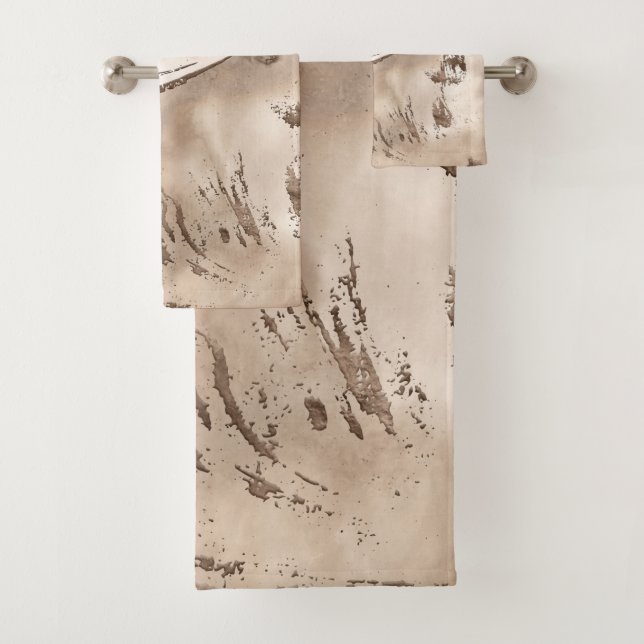 Taupe marble and gold abstract bath towel set (Insitu)