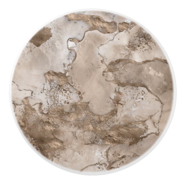 Taupe marble and gold abstract ceramic knob (Front)