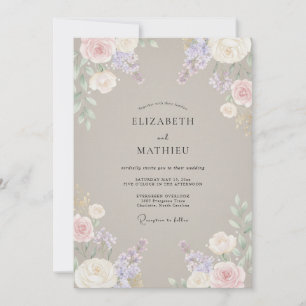 Taupe Mauve Wisteria Wedding Invitation