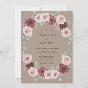 Taupe Mauve Wreath Wedding Invitation