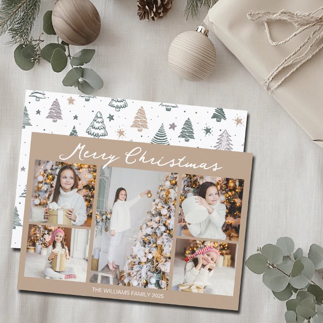 Taupe Merry Christmas Photo Collage 2025 Holiday Card (Creator Uploaded)