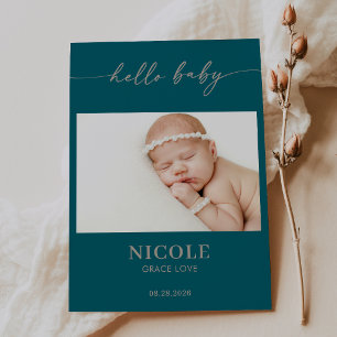 Taupe Minimal Hello Baby Photo Announcement Card