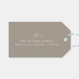 Taupe Minimal Personalised Gift From Family Name Tags