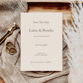Taupe Minimal Save the Date Card