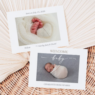 Taupe Minimal Welcome Baby Photo Announcement Card