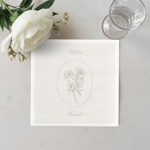 Taupe Minimalist Botanical Calligraphy Wedding Napkin