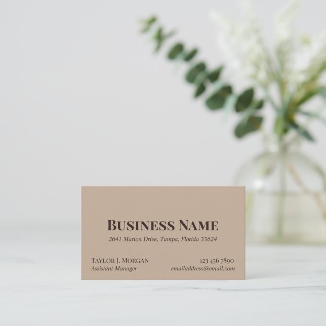 Taupe Minimalist Large Bold Business Name Business Card (Standing Front)