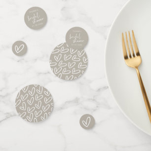 Taupe Minimalist Script and Hearts Bridal Shower Confetti
