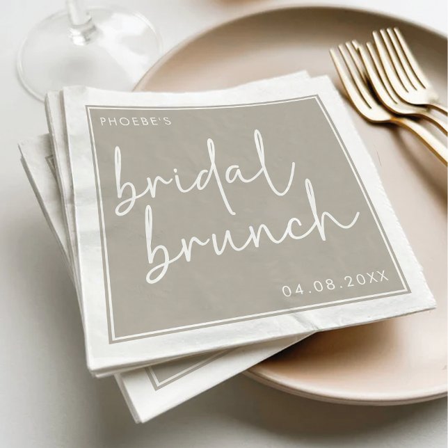 Taupe Minimalist Script Bridal Brunch Napkin (Creator Uploaded)
