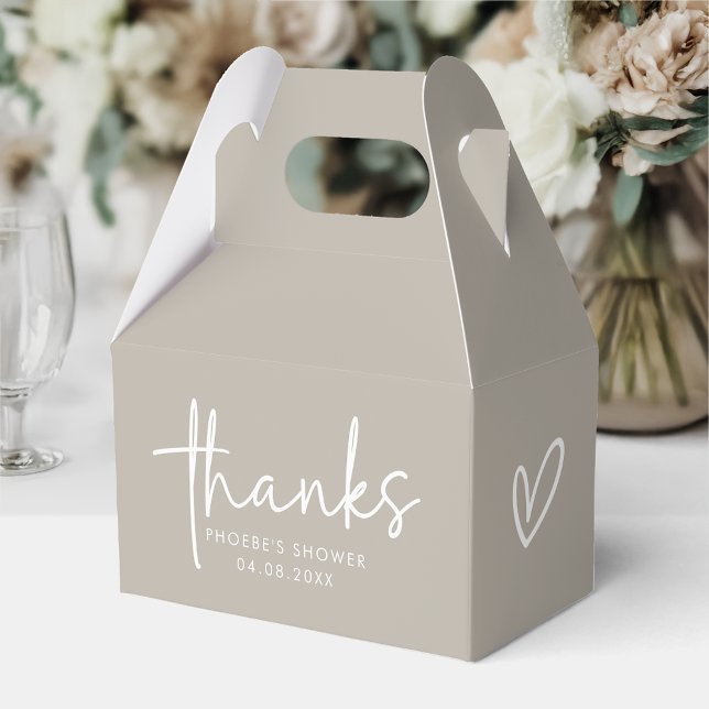 Taupe Minimalist Script Bridal Shower Gable Favour Box (Creator Uploaded)
