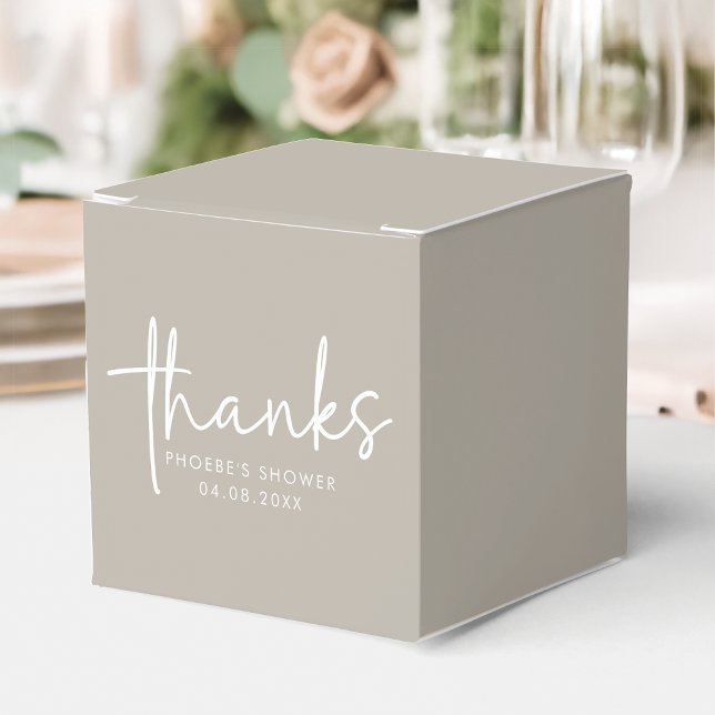 Taupe Minimalist Script Bridal Shower Square Favour Box (Creator Uploaded)