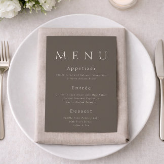 Taupe Minimalist Wedding Menu Card