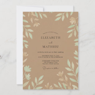 Taupe Mint Leafy Wedding Invitation