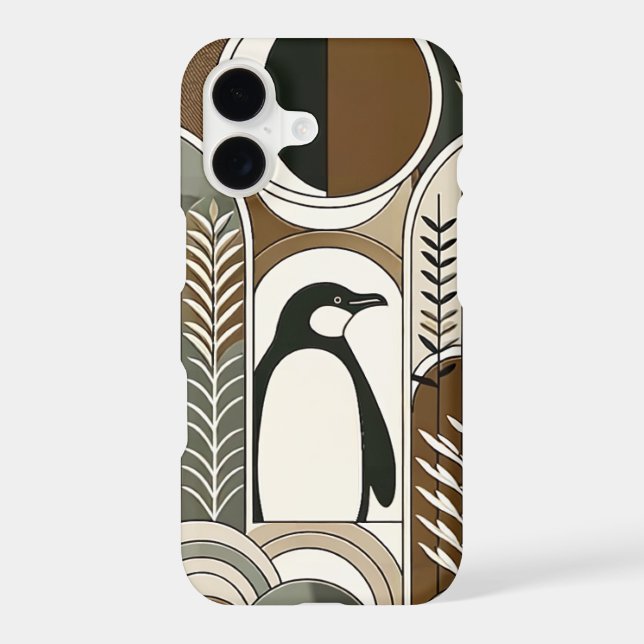 Taupe Mocha Abstract Grain Arcs Pattern Penguin (Back)