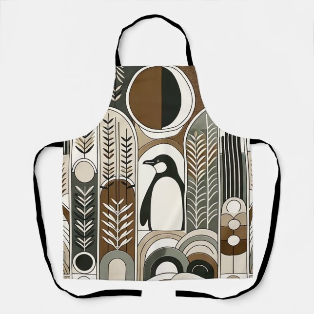 Taupe Mocha Abstract Grain Arcs Pattern Penguin Apron (Front)