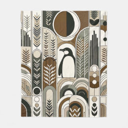 Taupe Mocha Abstract Grain Arcs Pattern Penguin Fleece Blanket