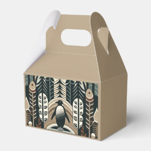 Taupe Mocha Ivory Penguin Forest With Arcs Trees Favour Box