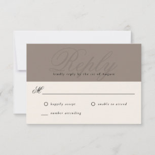 Taupe Modern Elegant Minimal Monogram RSVP Card