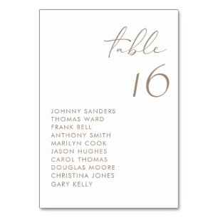 Taupe Modern Handwritten Script Wedding Table Number
