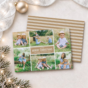 Taupe Modern Merry Christmas Collage Photo Holiday Card