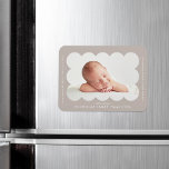 Taupe Modern Scalloped Frame Birth Announcement Magnet<br><div class="desc">Modern birth announcement magnet featuring your baby's photo nestled inside of a taupe scalloped frame. Personalise the taupe birth announcement magnet by adding your baby's name and additional information in white lettering.</div>