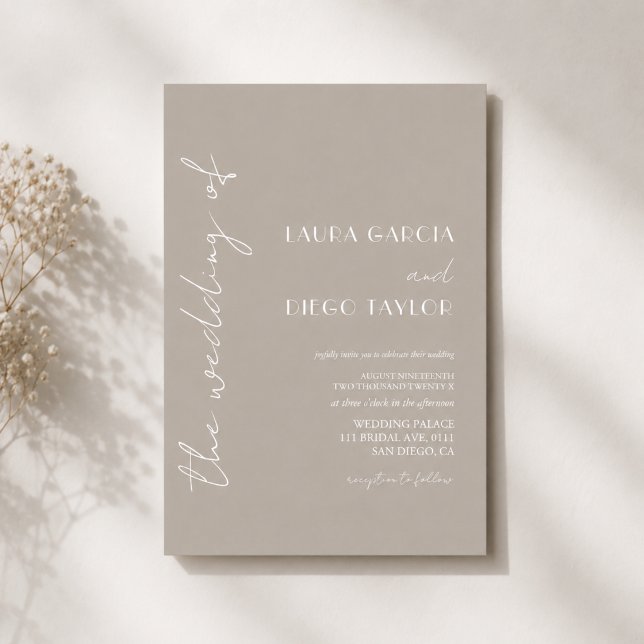 Taupe Modern Simple Wedding Invitation (Creator Uploaded)