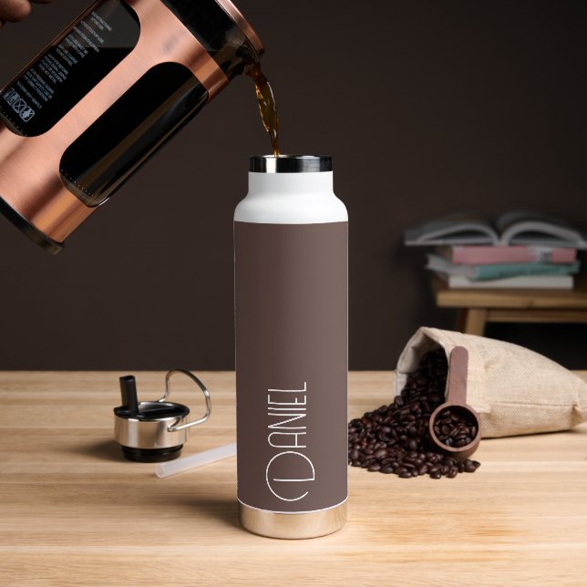 Taupe Modern Typography Personalised Water Bottle (Coffee)