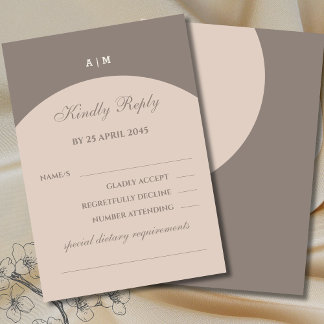 Taupe Monogram Japandi Wedding RSVP Card 