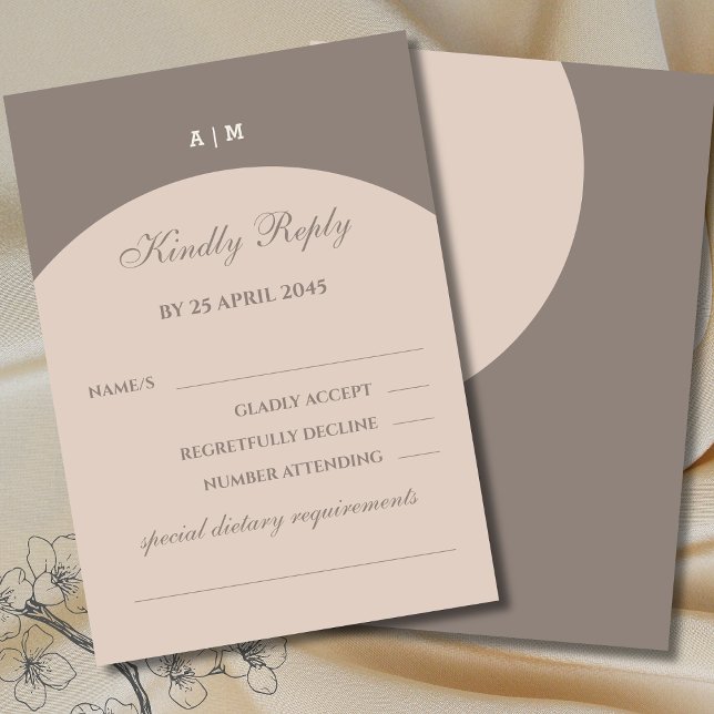 Taupe Monogram Japandi Wedding RSVP Card  (Creator Uploaded)