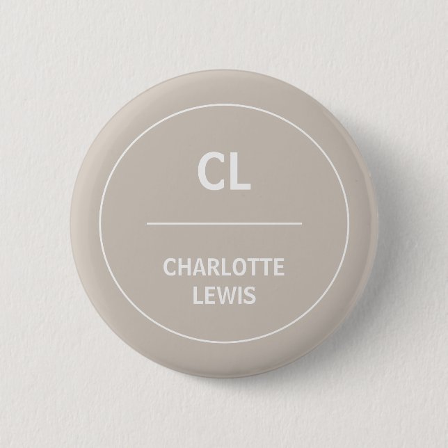 Taupe Monogram Minimal Modern Natural Design 6 Cm Round Badge (Front)