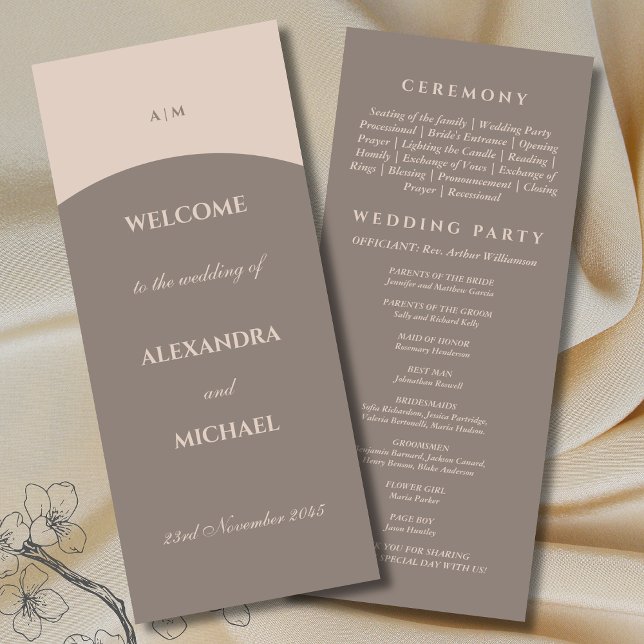 Taupe Monogram Minimalist Japandi Wedding  Programme (Creator Uploaded)