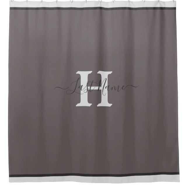 Taupe Monogram Shower Curtain  HAMbyWG (Front)