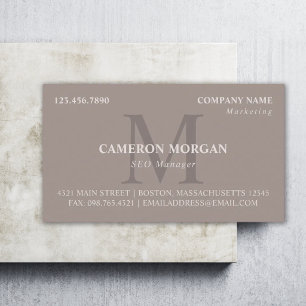 Taupe Monogrammed Professional Business Card