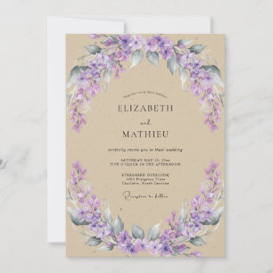 Taupe Muted Lilac Wisteria Wedding Invitation