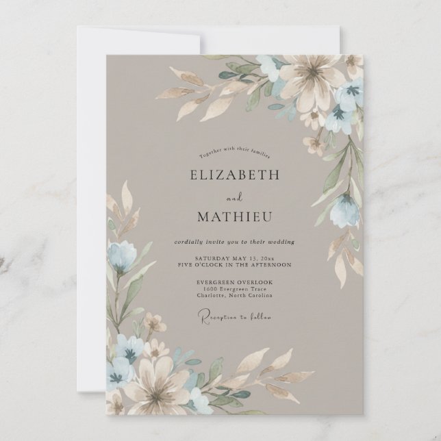 Taupe Muted Nature Wedding Invitation (Front)