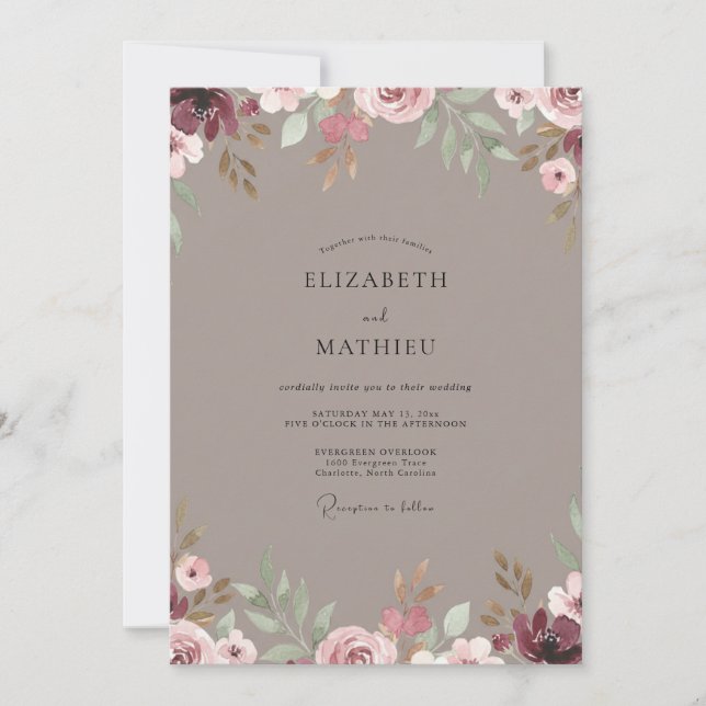 Taupe Muted Pink Petal Wedding Invitation (Front)