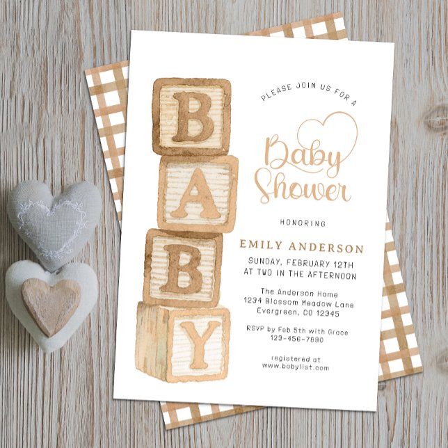 Taupe Neutral Baby Blocks Cottage Baby Shower  Invitation (Baby Shower Invite)