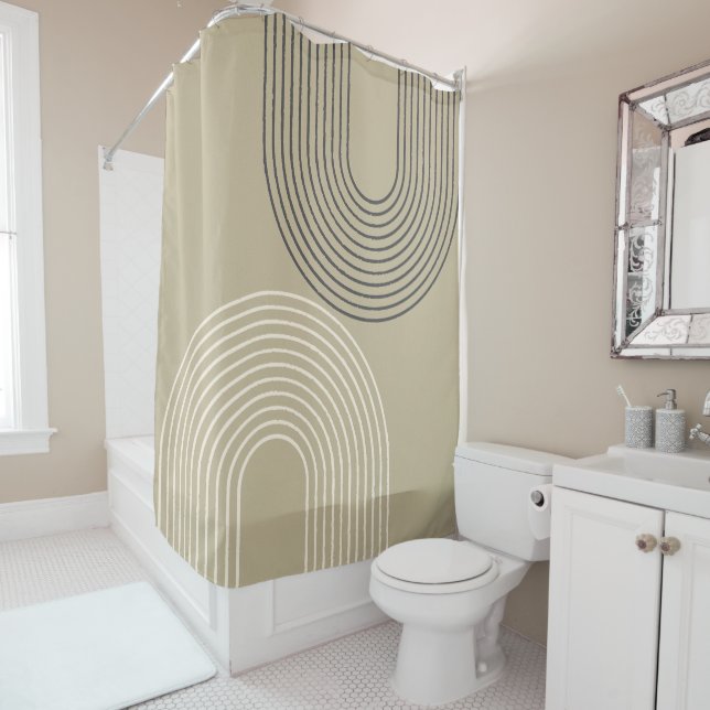 Taupe Neutral Minimalist Shower Curtain (In Situ)