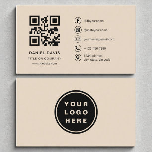 Taupe Neutral Professional Company Logo QR Code  Business Card