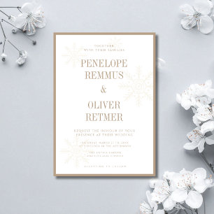 Taupe Old Money Snowflakes Winter Wedding Invitation