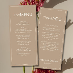 Taupe Old Money Wedding Menu Thank You Note